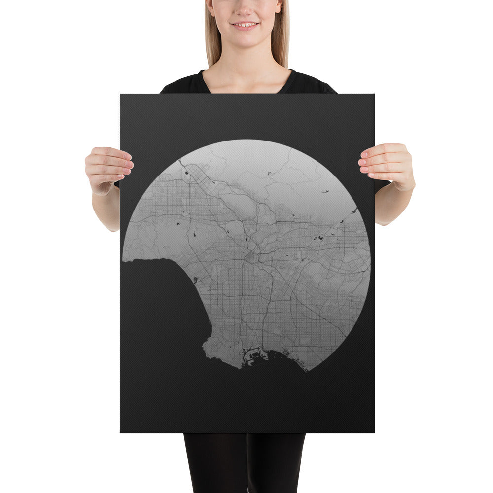 Los Angeles Silver on Black Canvas Map