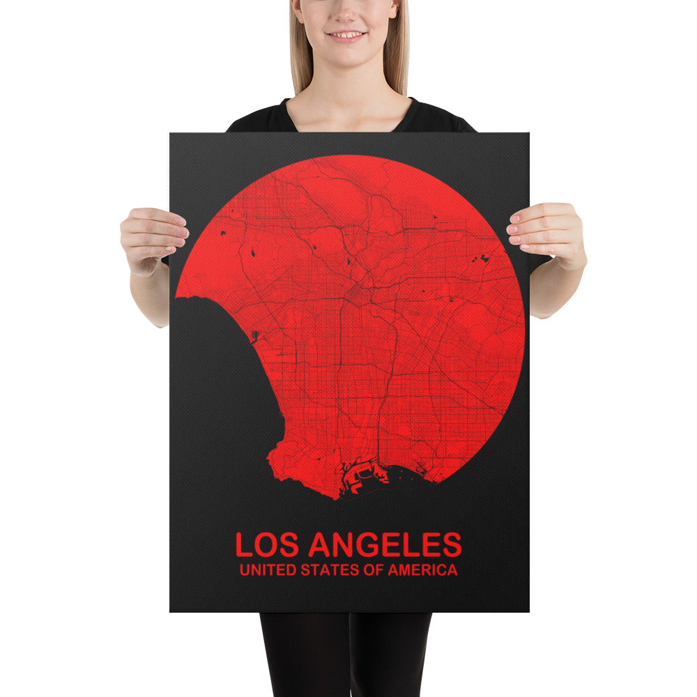 Los Angeles Circular Red Canvas Map