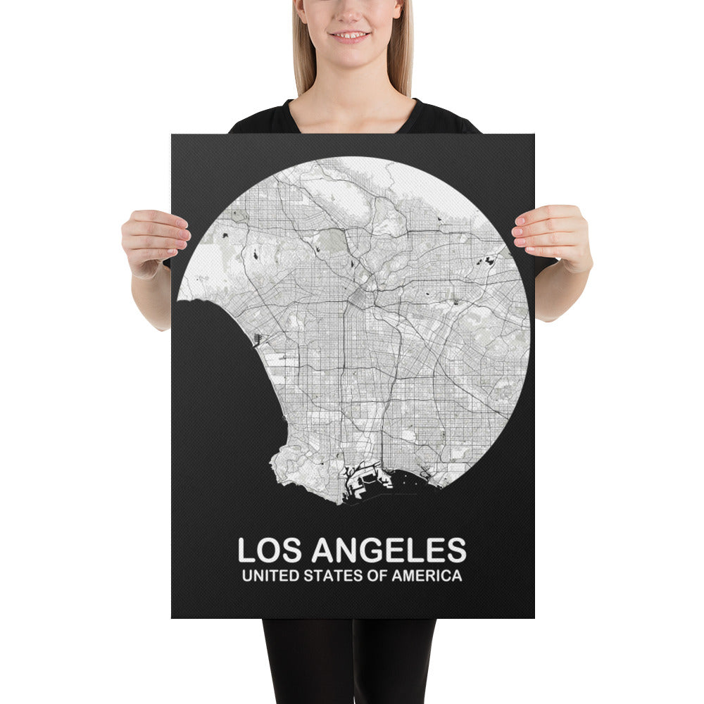 Los Angeles Circular White Canvas Map