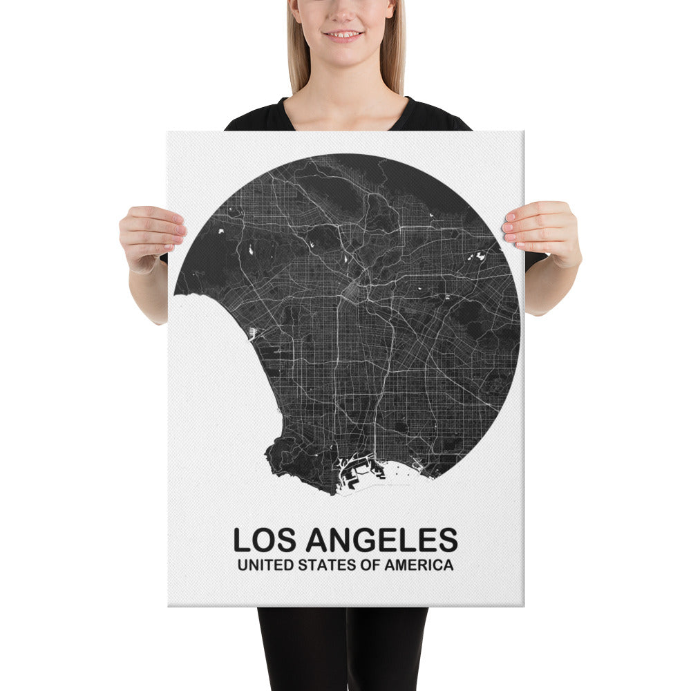 Los Angeles Circular Black Canvas Map