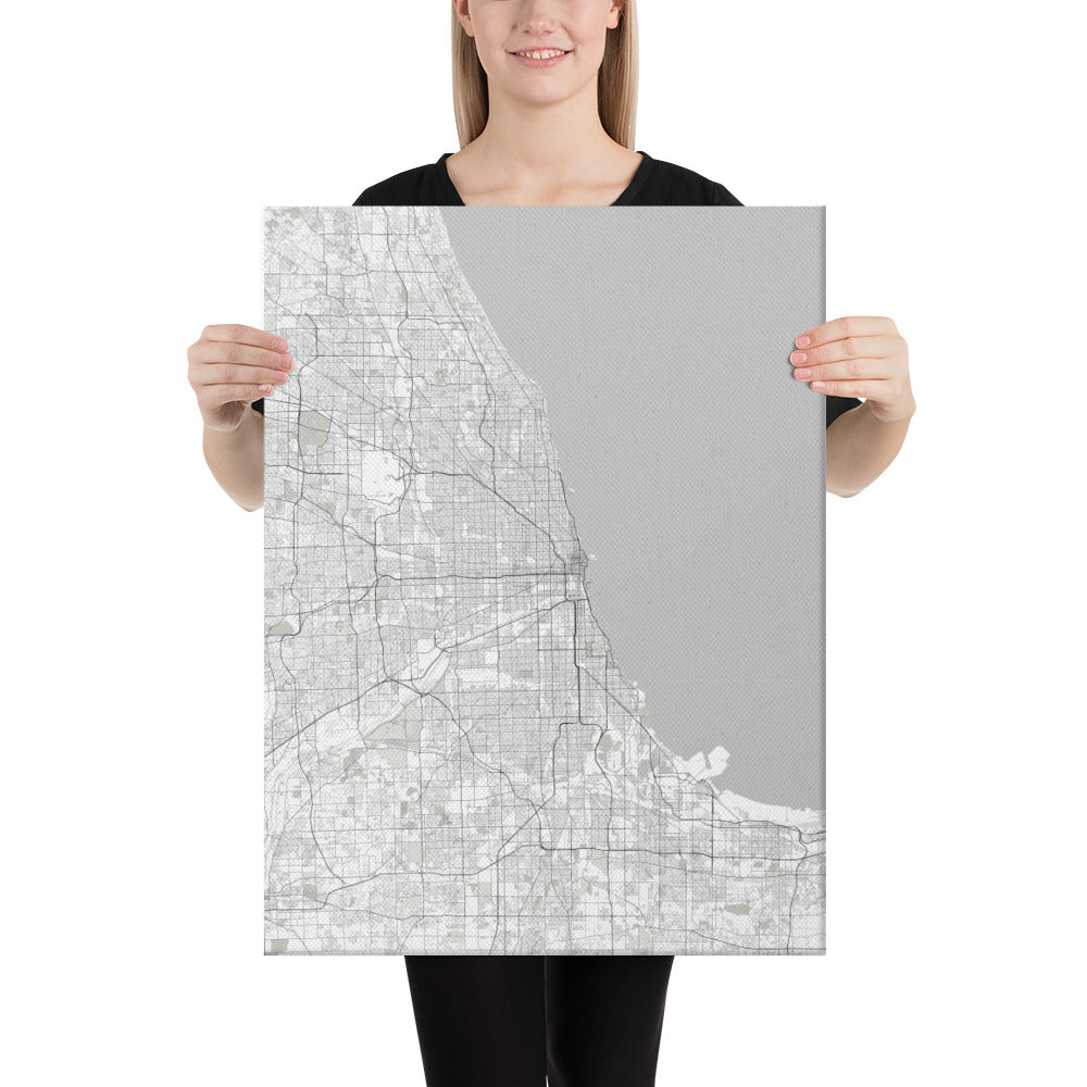 Chicago White Canvas Map