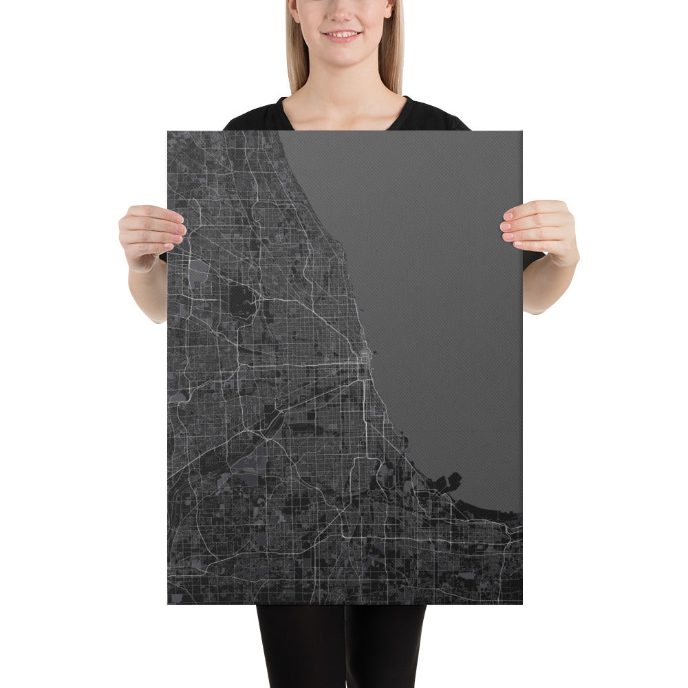 Chicago Black Canvas Map