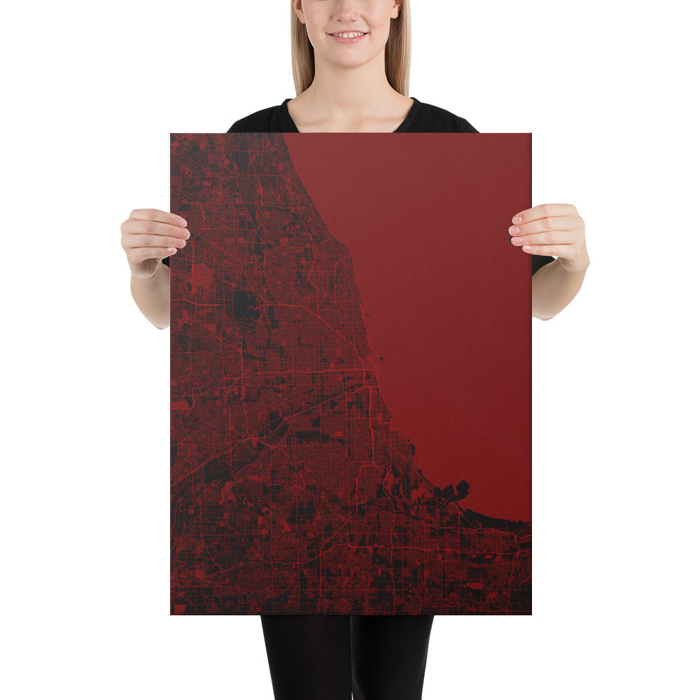 Chicago Black and Red Canvas Map