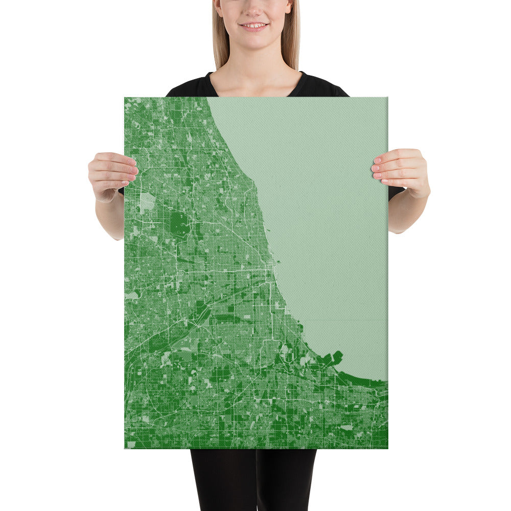 Chicago Green and White Canvas Map