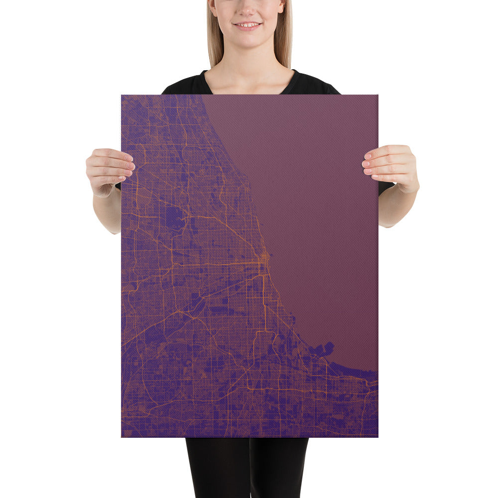 Chicago Purple and Orange Canvas Map