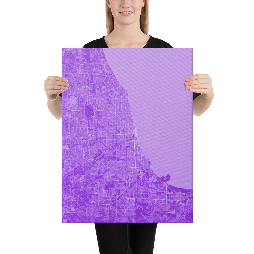 Chicago Purple and White Canvas Map