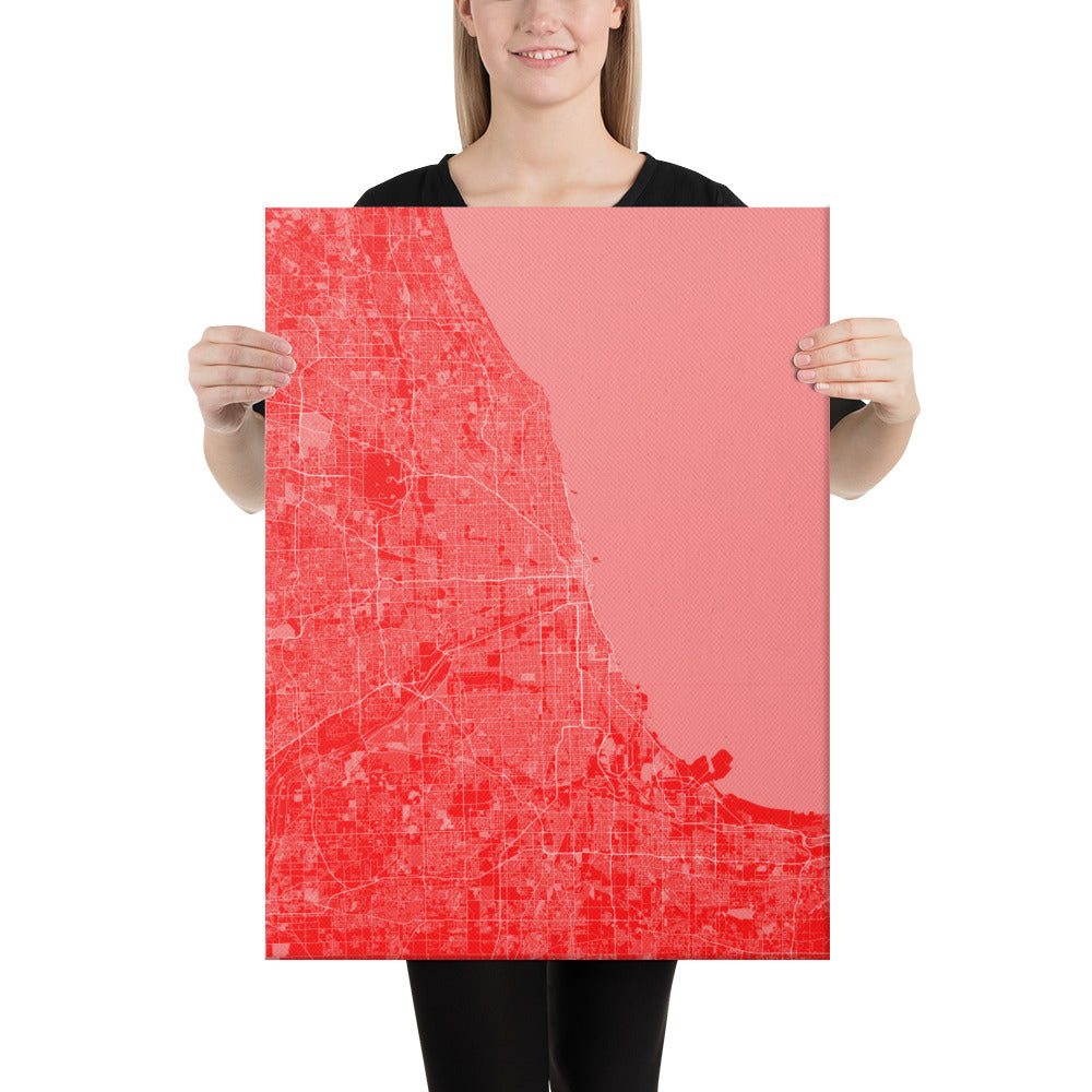 Chicago Red and White Canvas Map