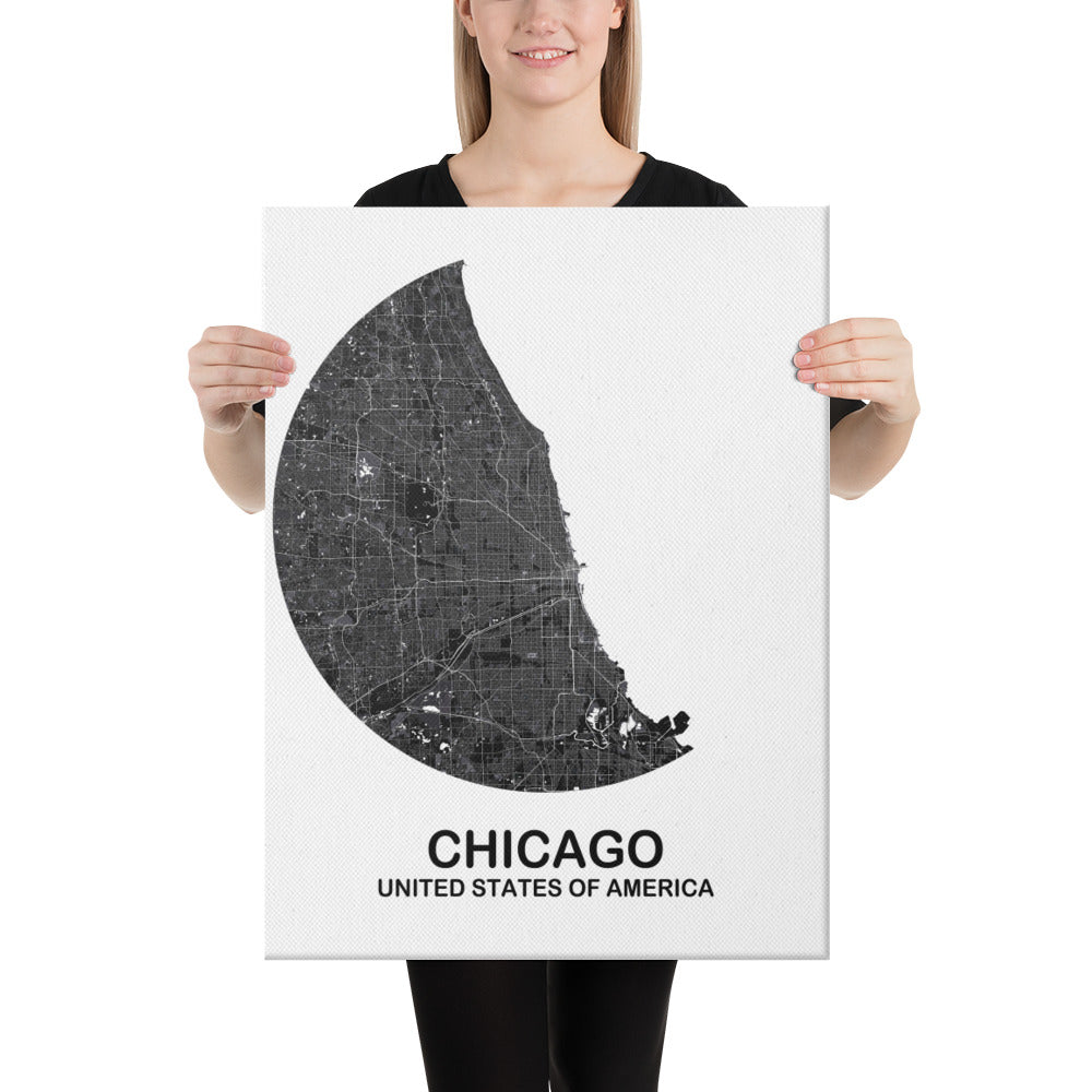 Chicago Circular Black Canvas Map