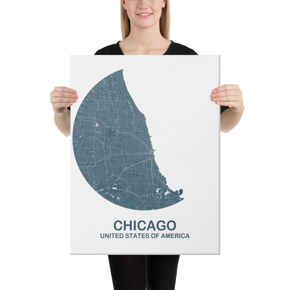 Chicago Circular Blue Canvas Map