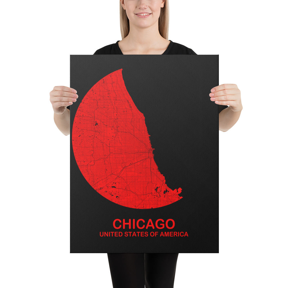 Chicago Circular Red Canvas Map