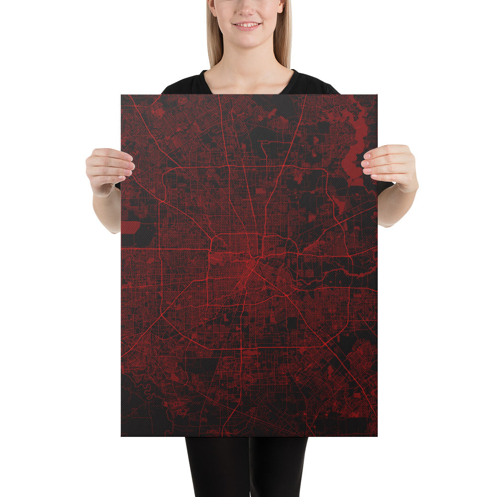 Houston Black and Red Canvas Map