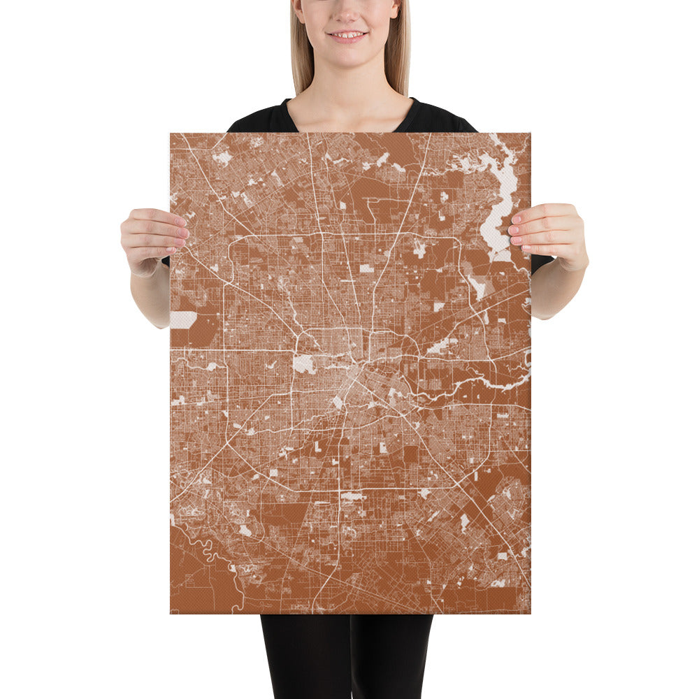 Houston Brown and White Canvas Map