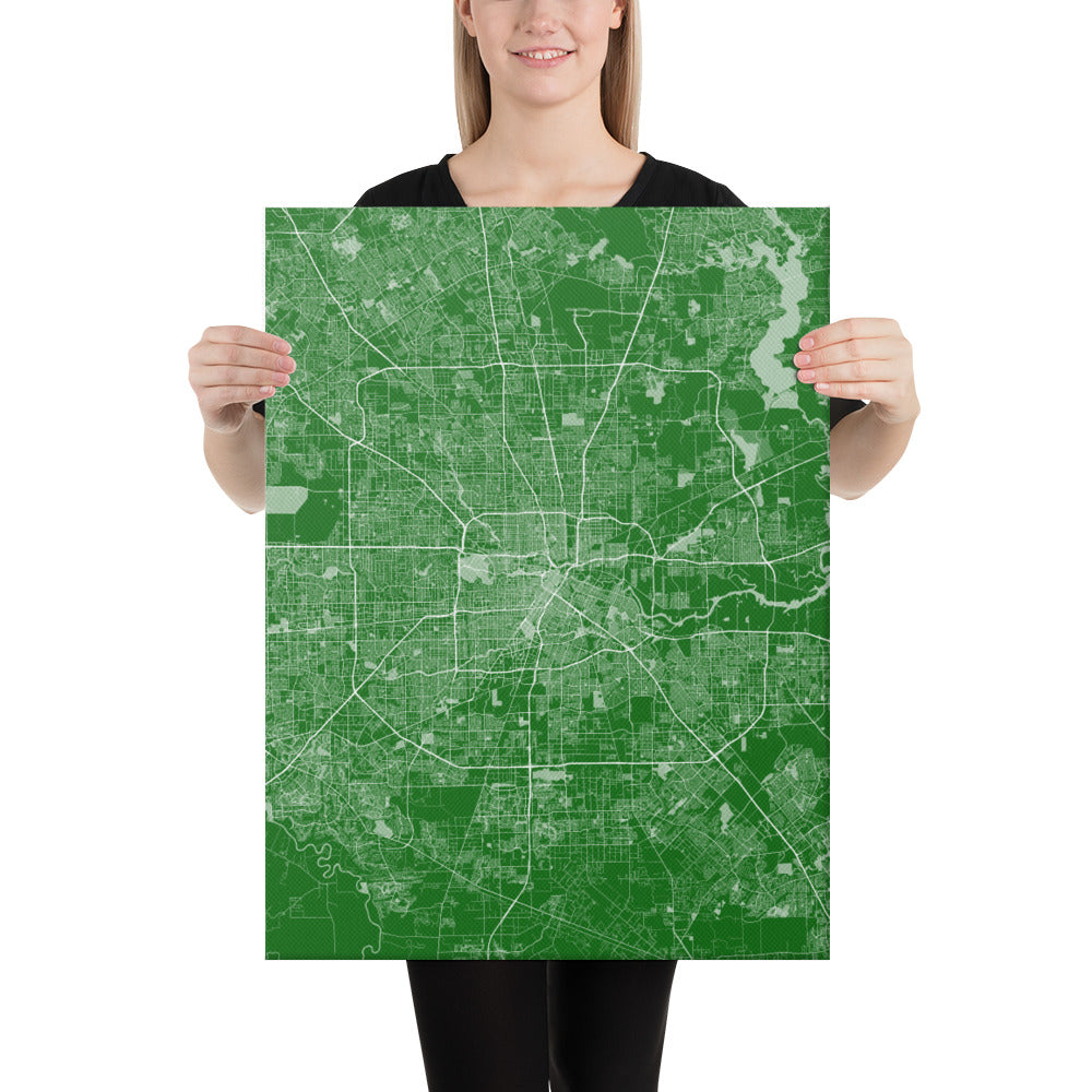 Houston Green and White Canvas Map