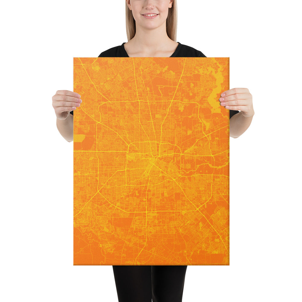 Houston Orange and Yellow Canvas Map