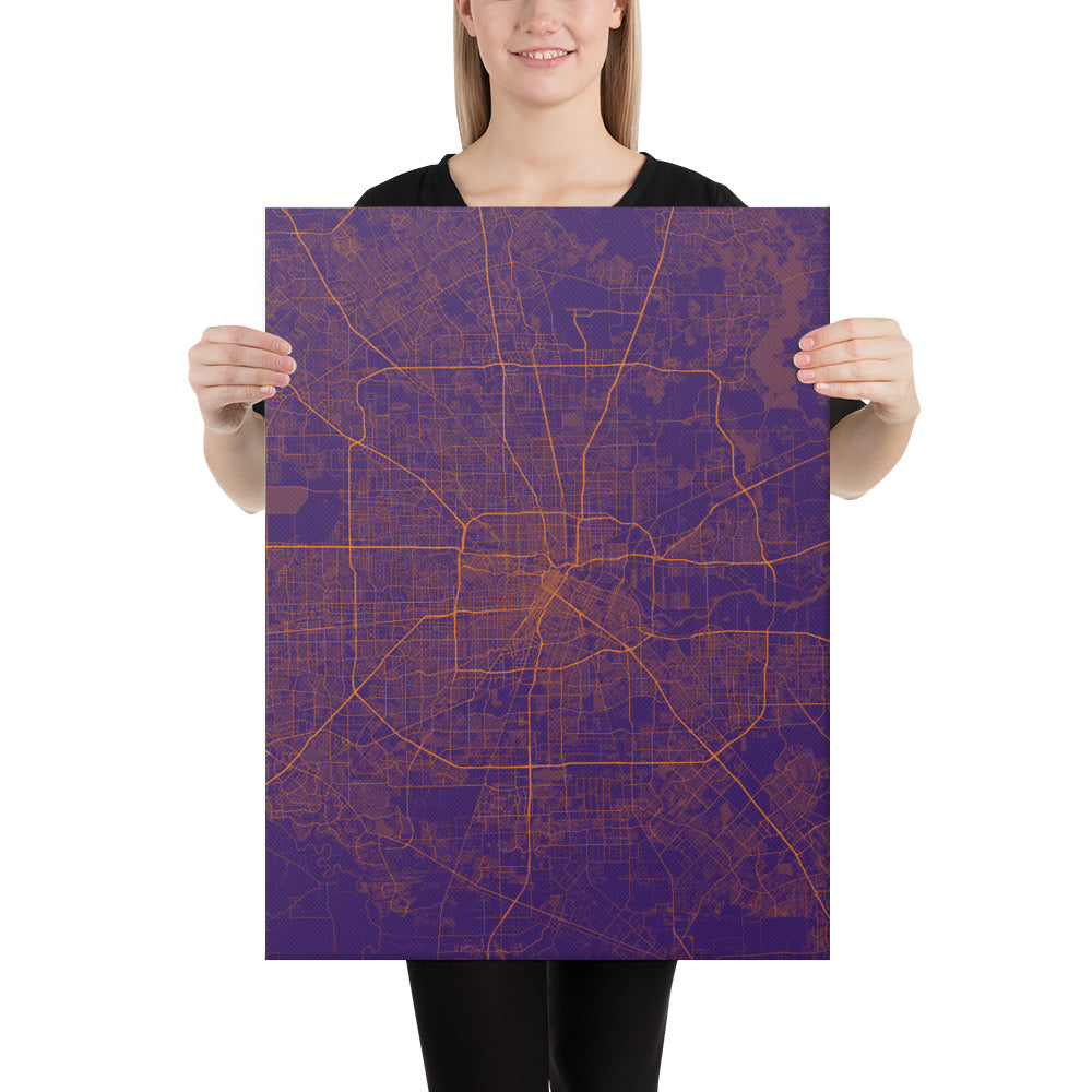 Houston Purple and Orange Canvas Map