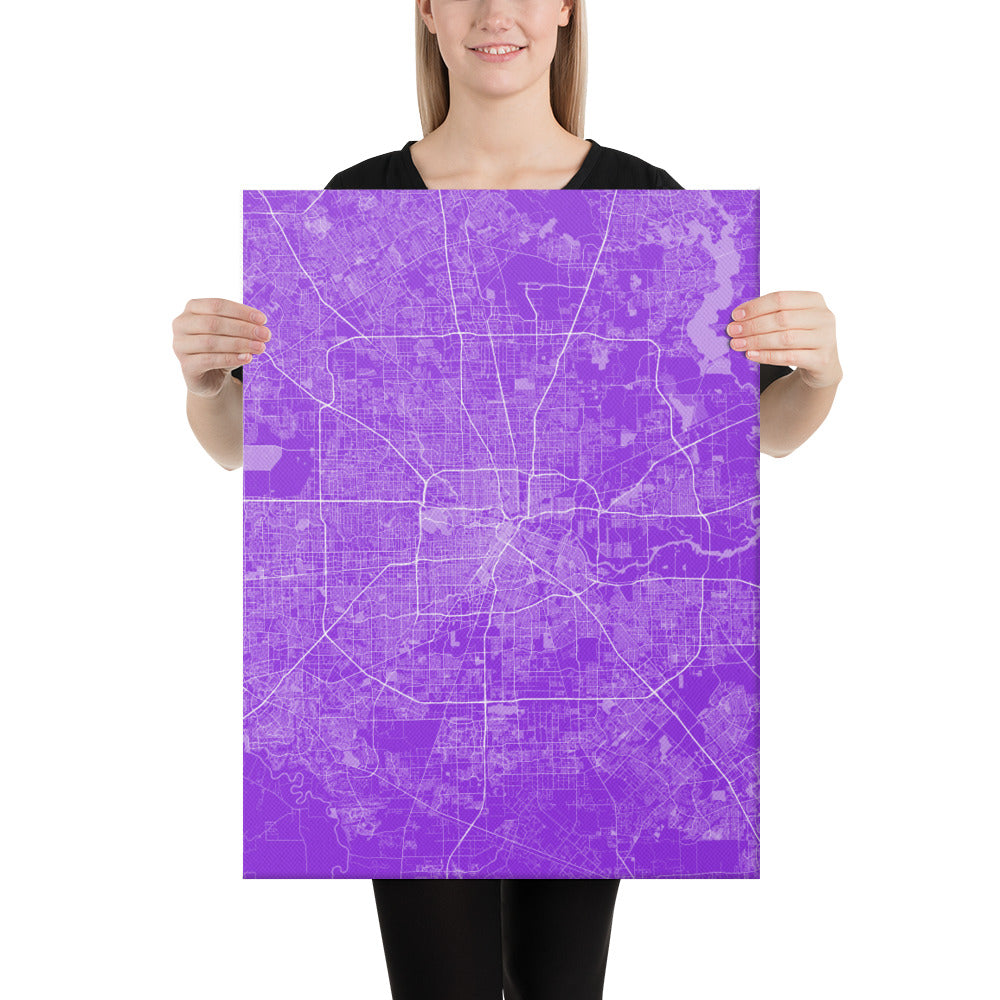 Houston Purple and White Canvas Map