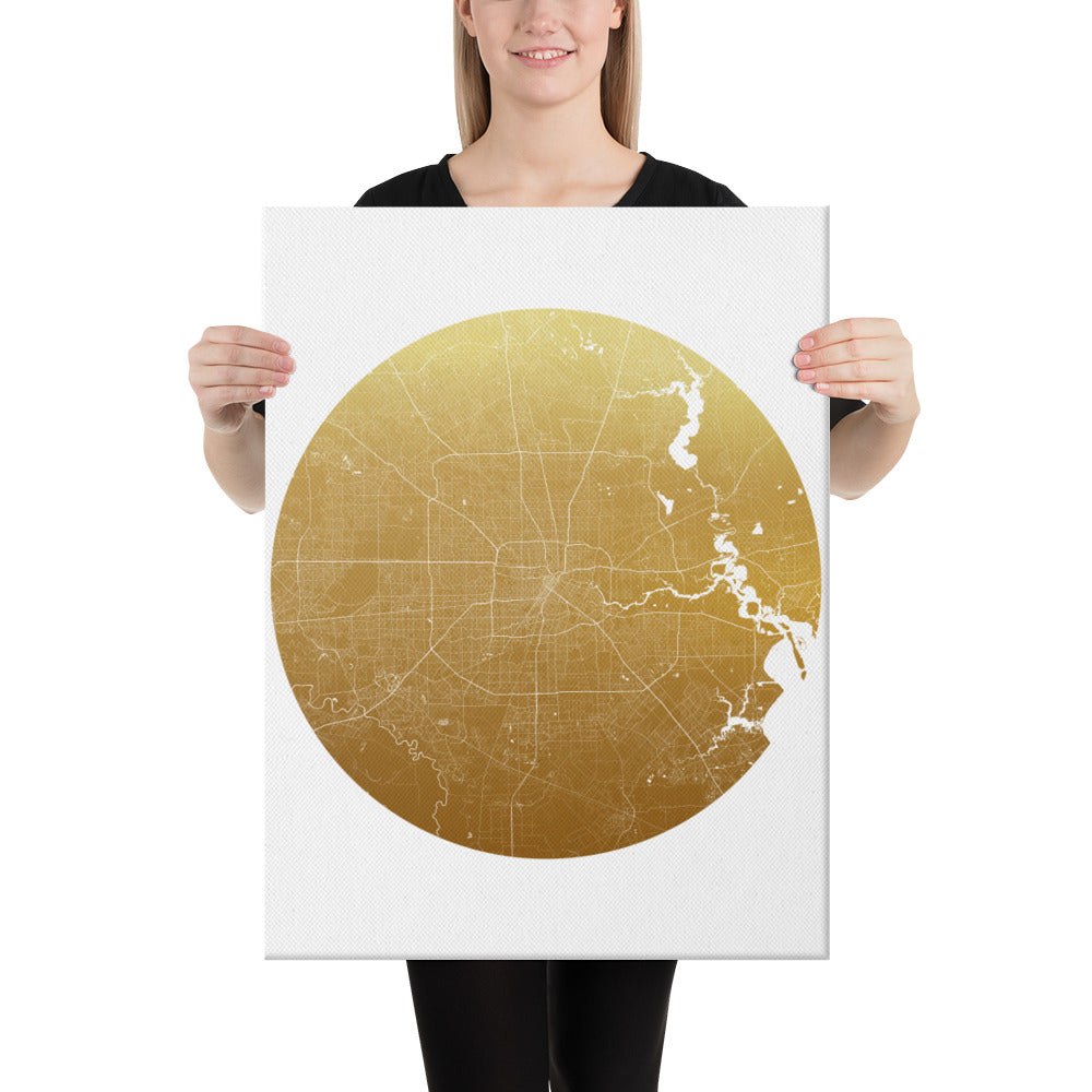 Houston Gold on White Canvas Map