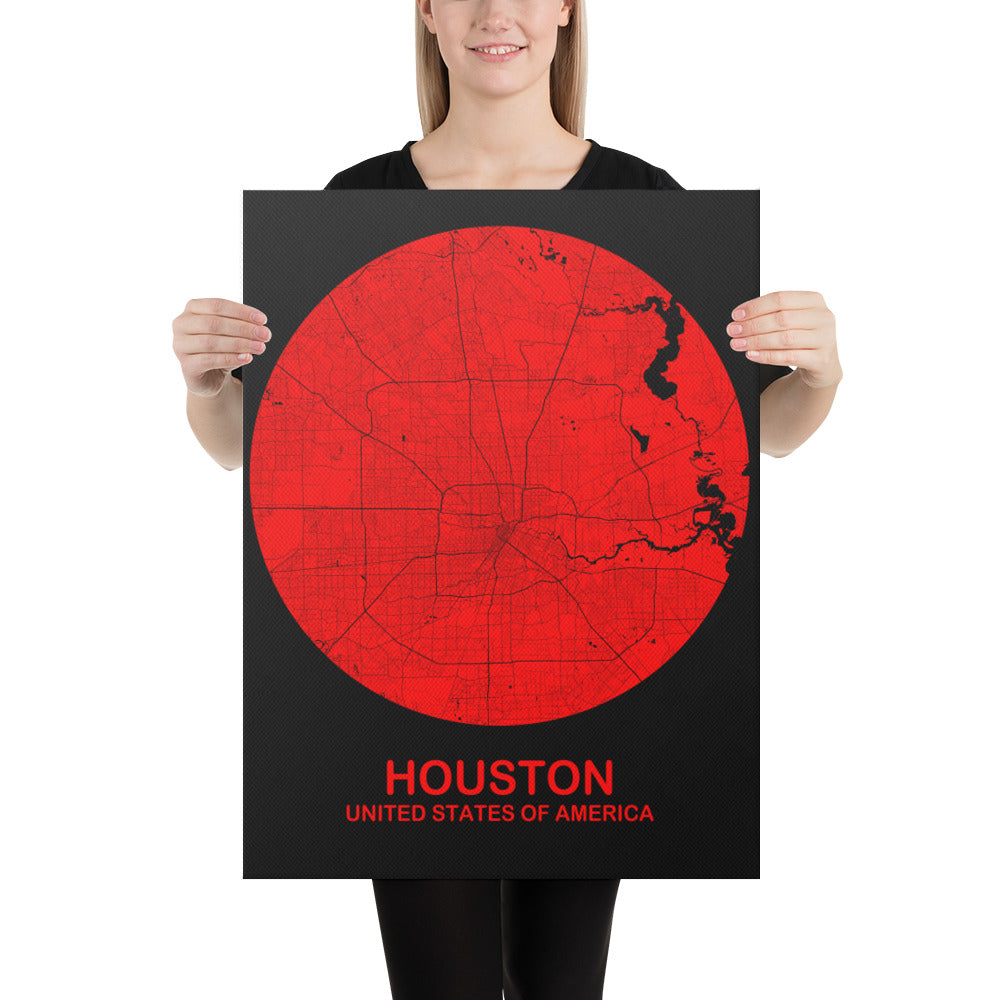 Houston Circular Red Canvas Map