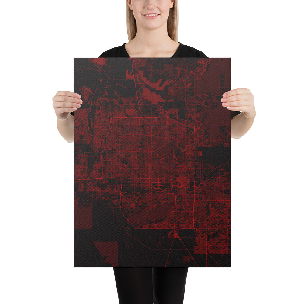 Phoenix Black and Red Canvas Map