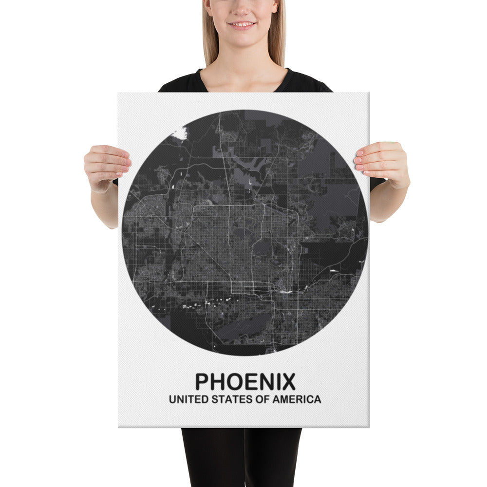 Phoenix Circular Black Canvas Map