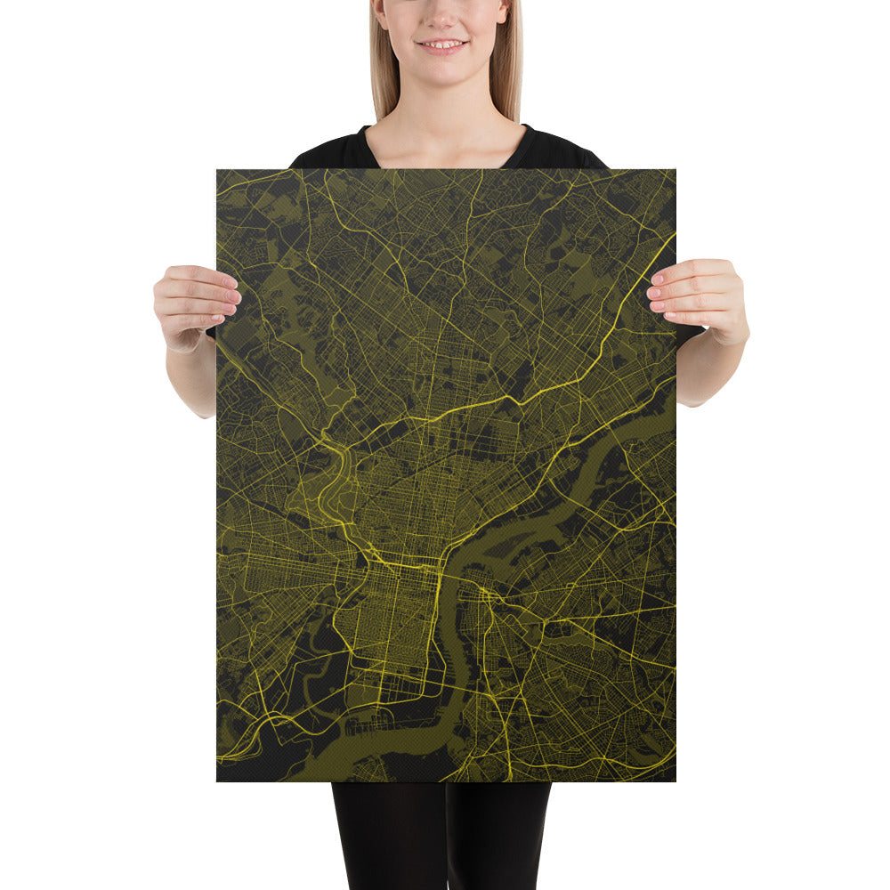 Philadelphia Black and Yellow Canvas Map