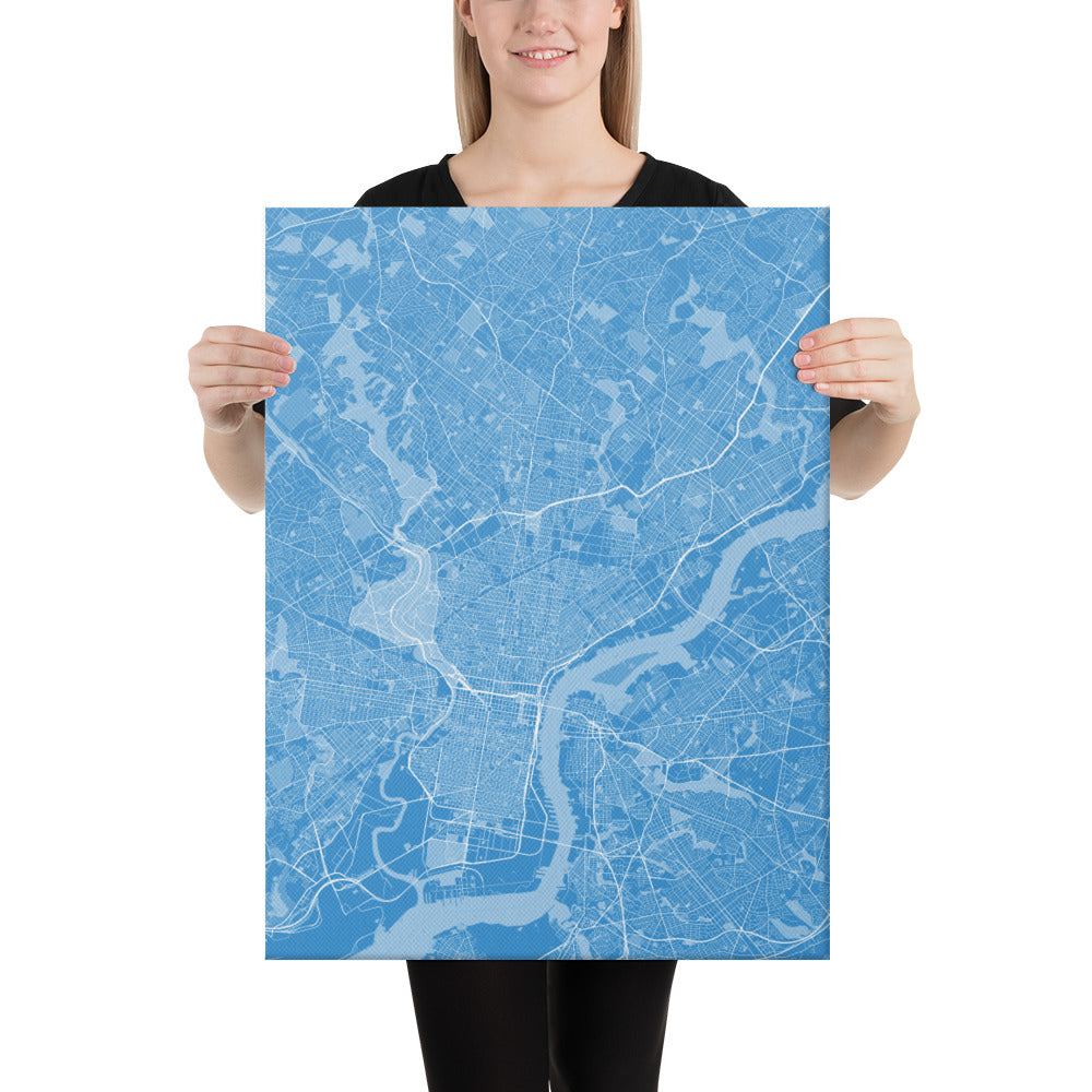 Philadelphia Blue and White Canvas Map