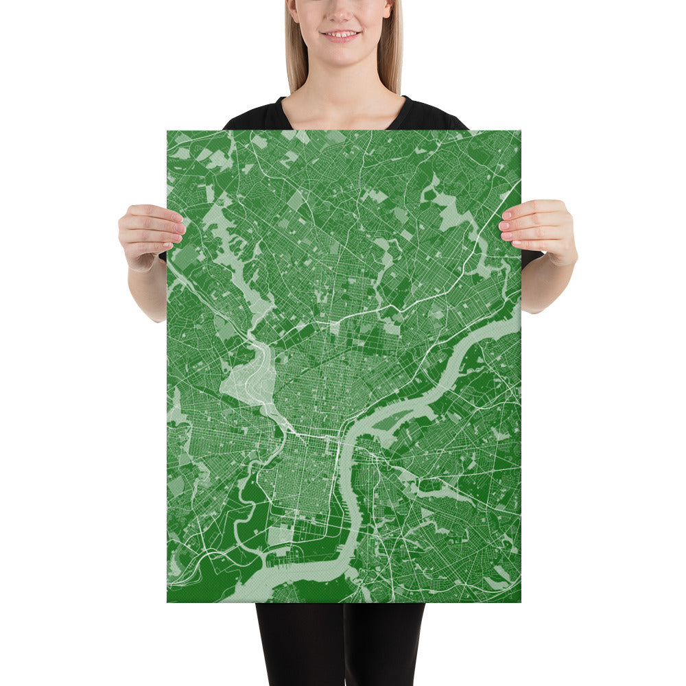 Philadelphia Green and White Canvas Map