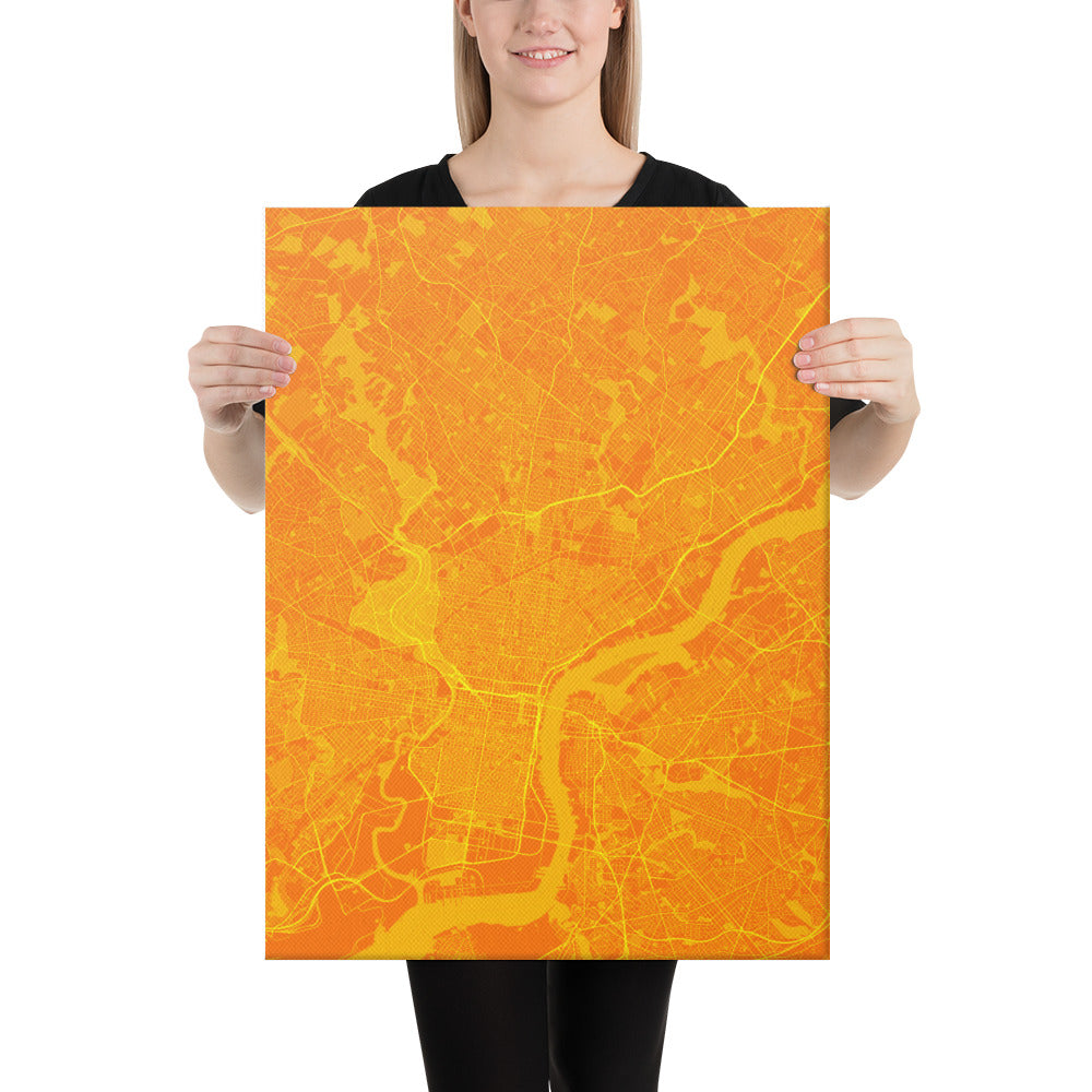 Philadelphia Orange and Yellow Canvas Map