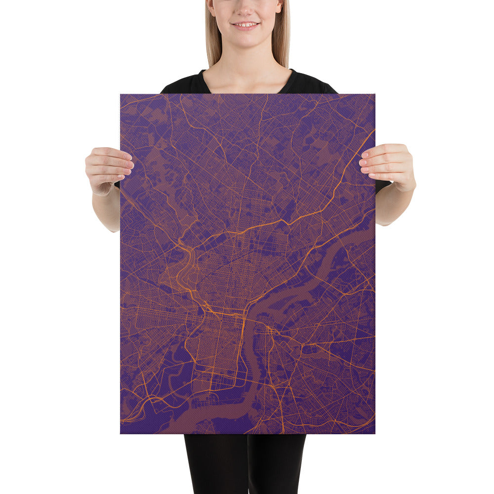 Philadelphia Purple and Orange Canvas Map