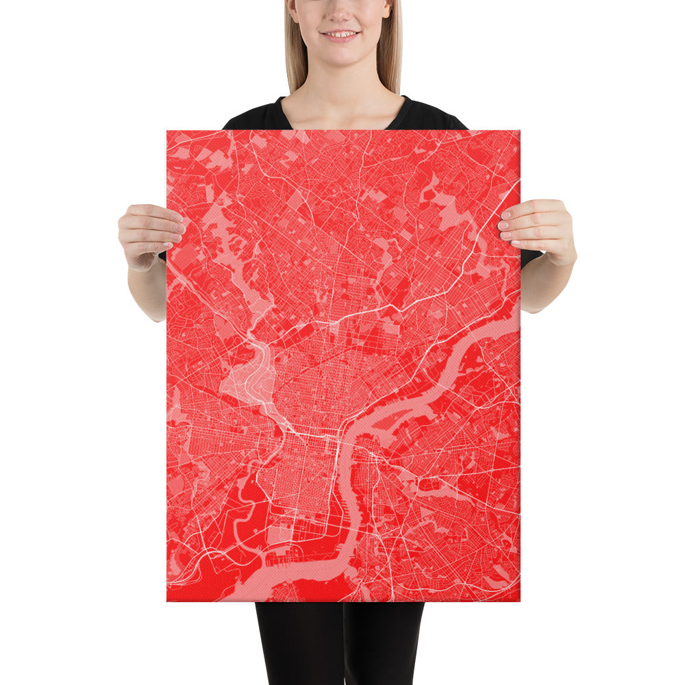 Philadelphia Red and White Canvas Map