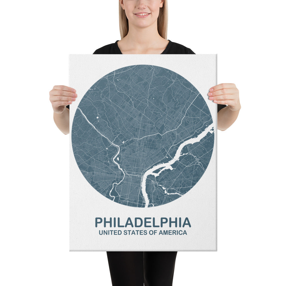 Philadelphia Circular Blue Canvas Map