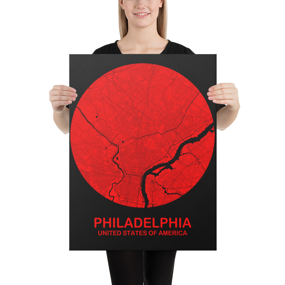 Philadelphia Circular Red Canvas Map