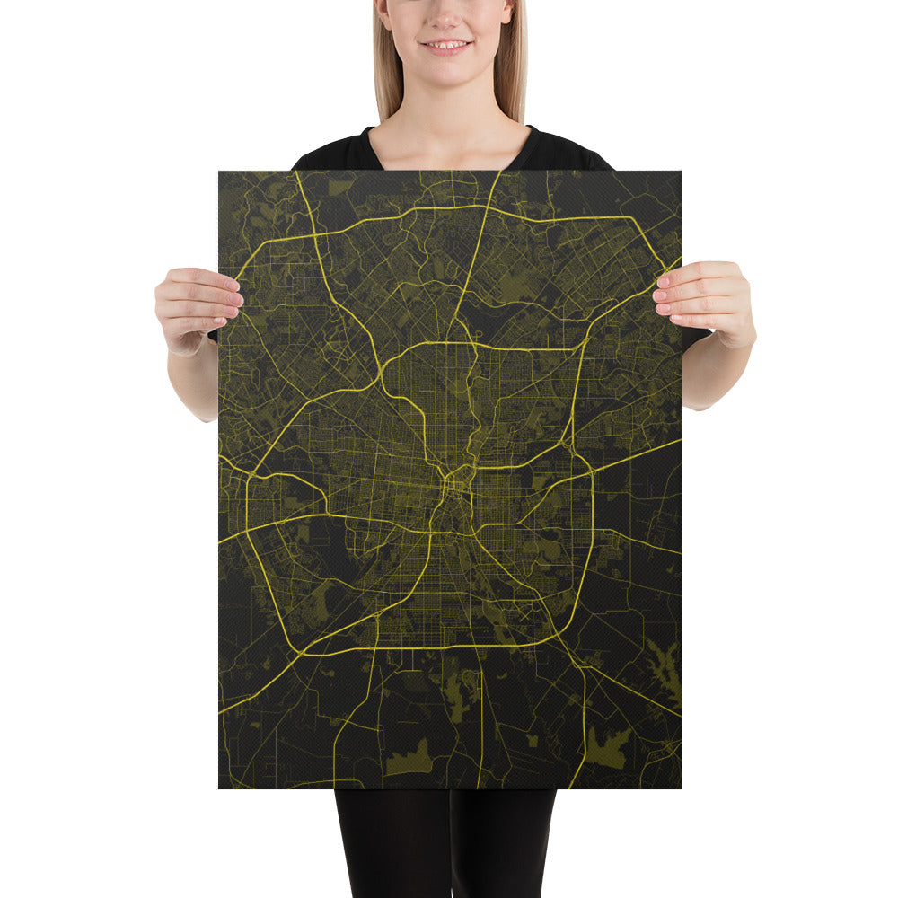 San Antonio Black and Yellow Canvas Map