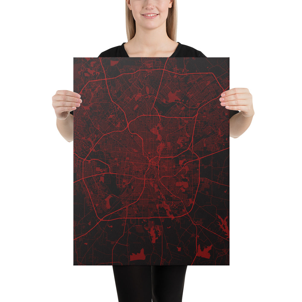 San Antonio Black and Red Canvas Map