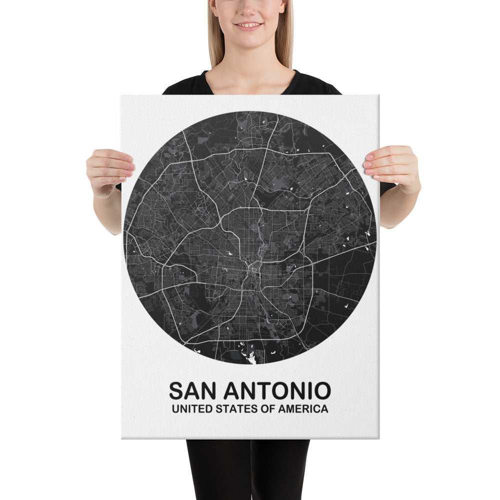 San Antonio Circular Black Canvas Map