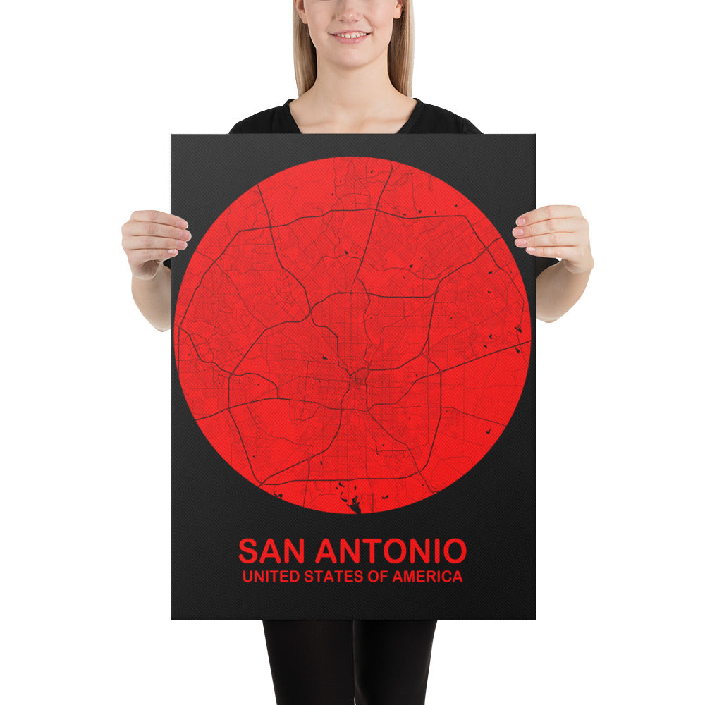 San Antonio Circular Red Canvas Map