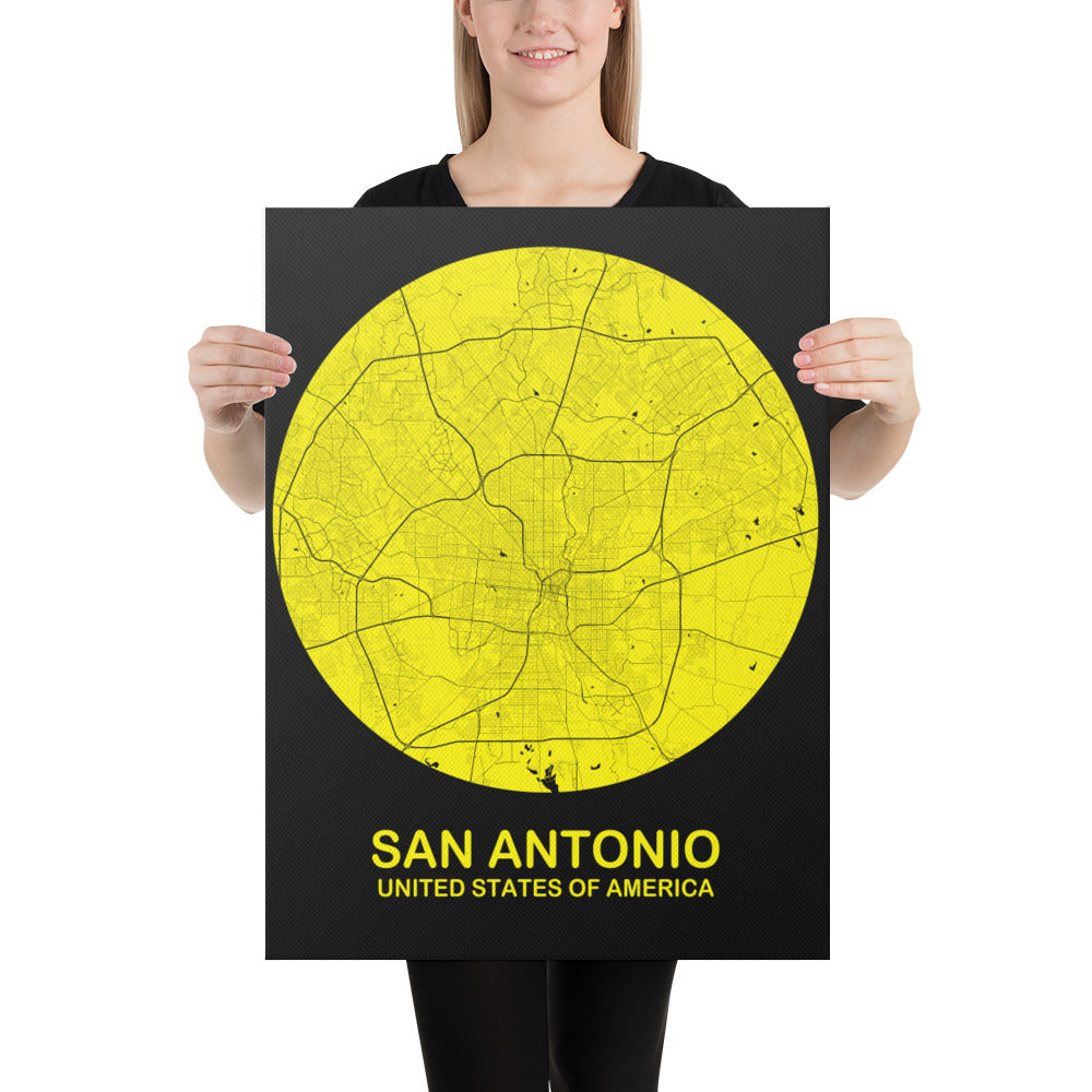 San Antonio Circular Yellow Canvas Map