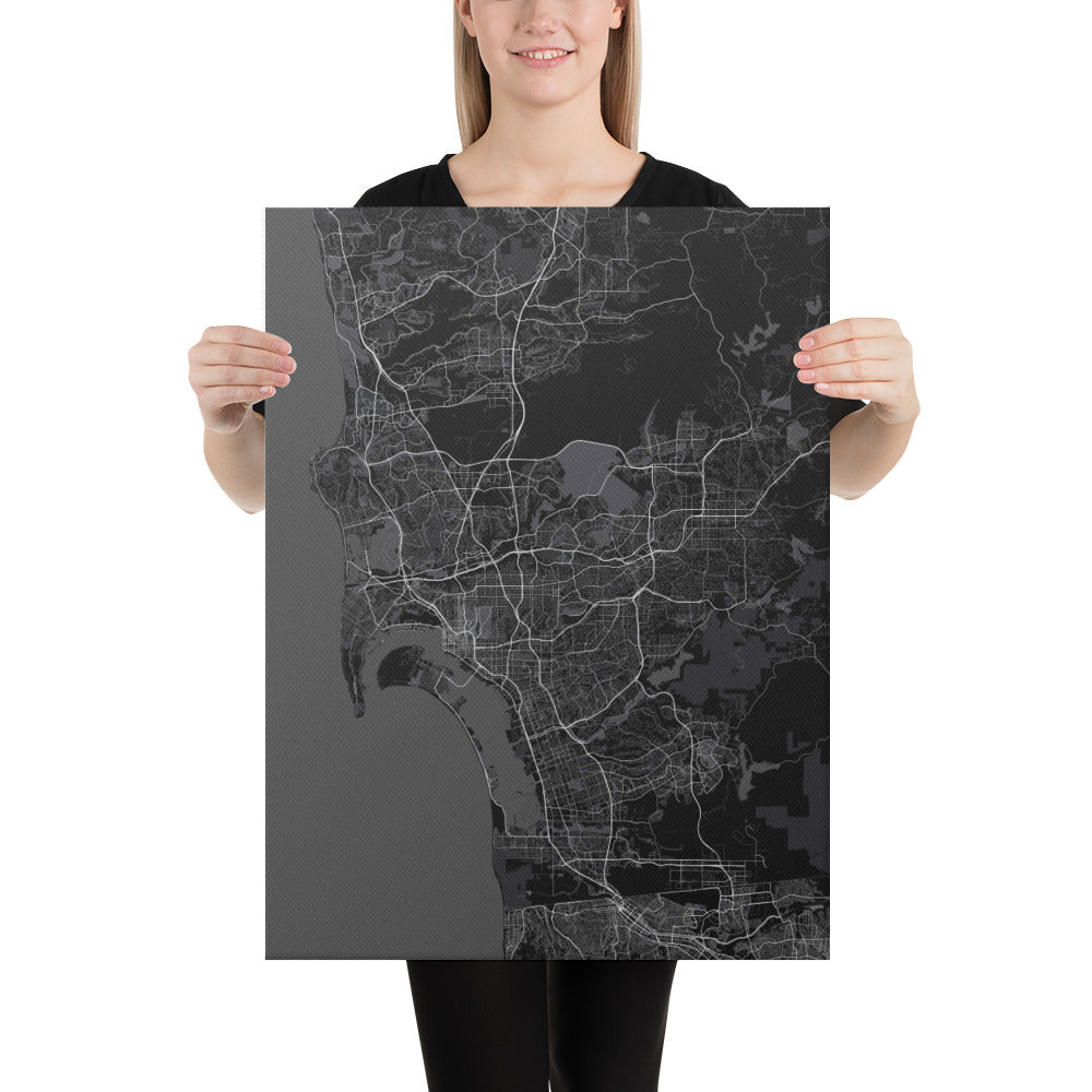 San Diego Black Canvas Map