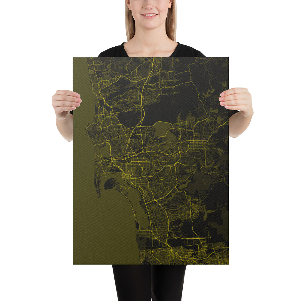 San Diego Black and Yellow Canvas Map