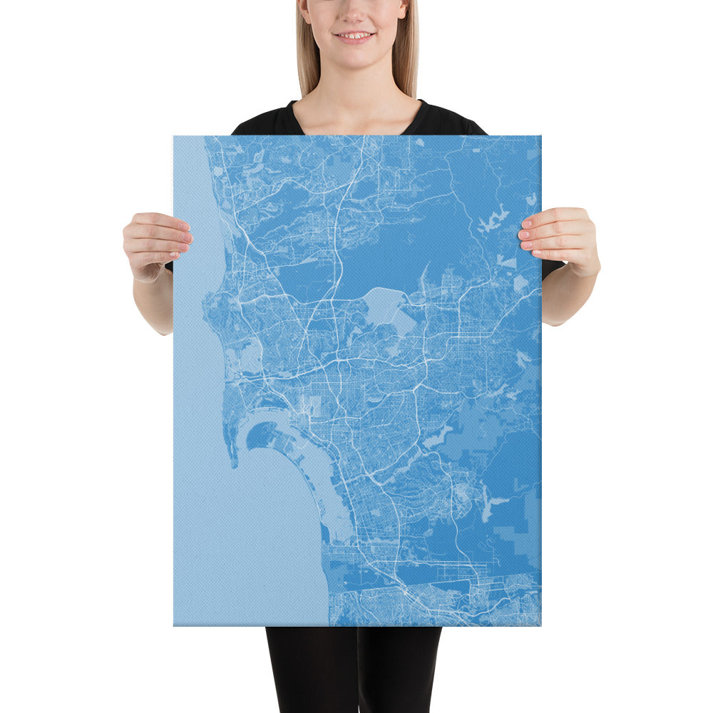 San Diego Blue and White Canvas Map