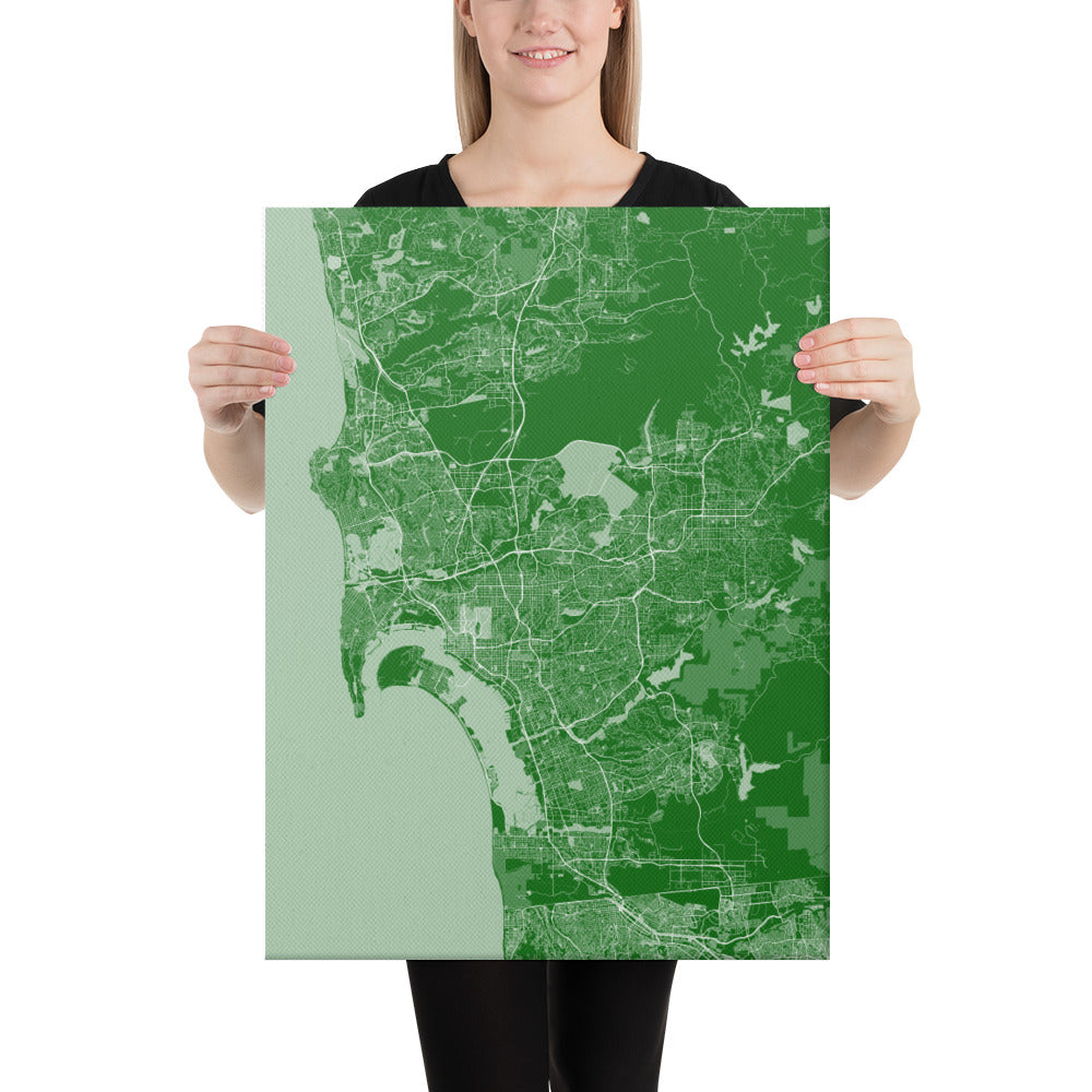 San Diego Green and White Canvas Map