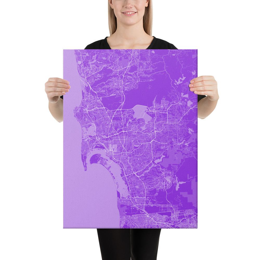 San Diego Purple and White Canvas Map