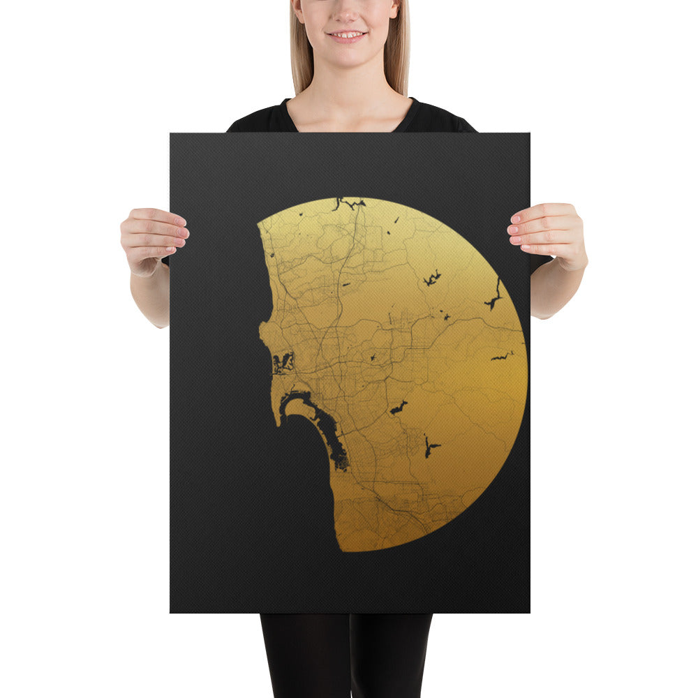 San Diego Gold on Black Canvas Map