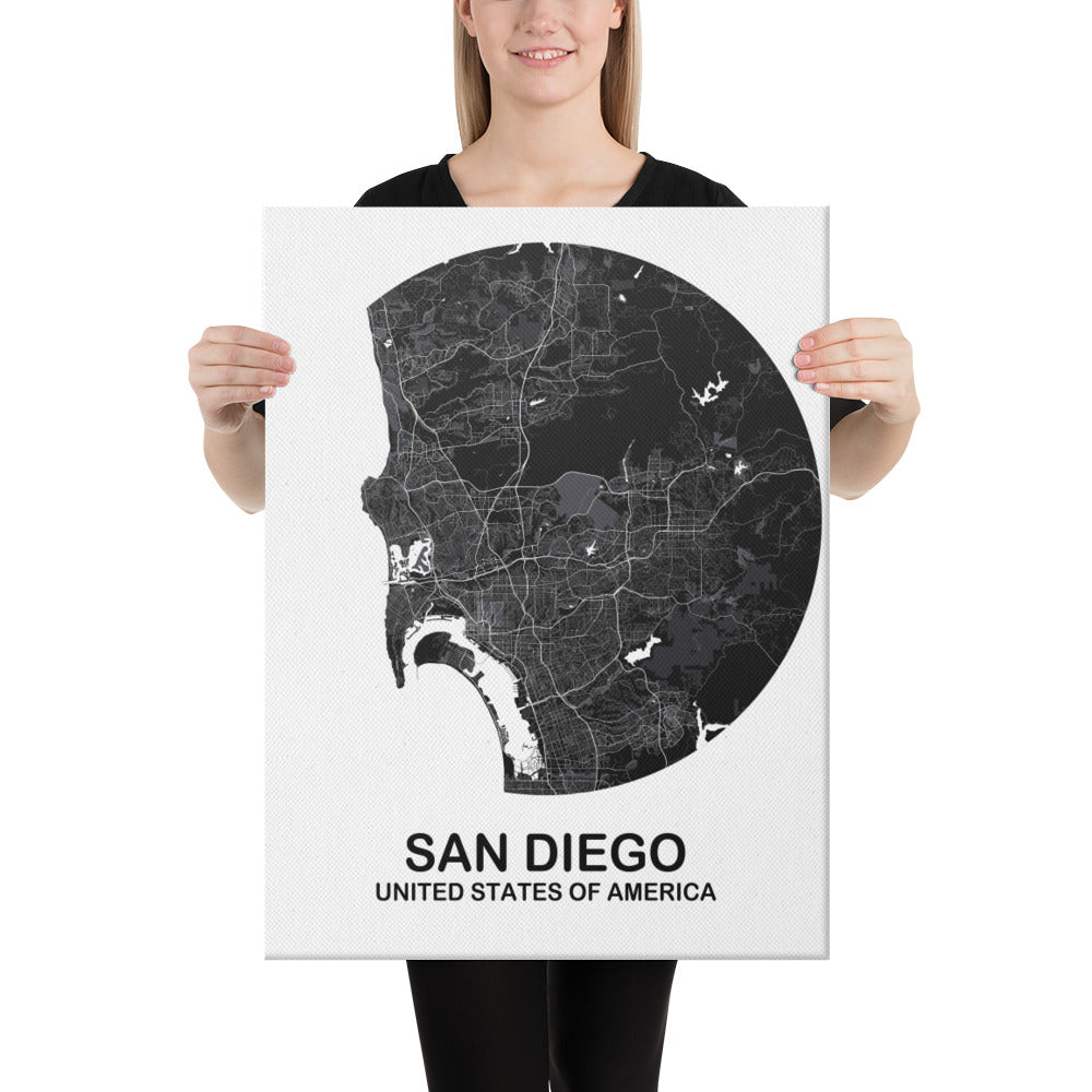 San Diego Circular Black Canvas Map