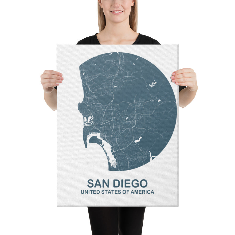 San Diego Circular Blue Canvas Map