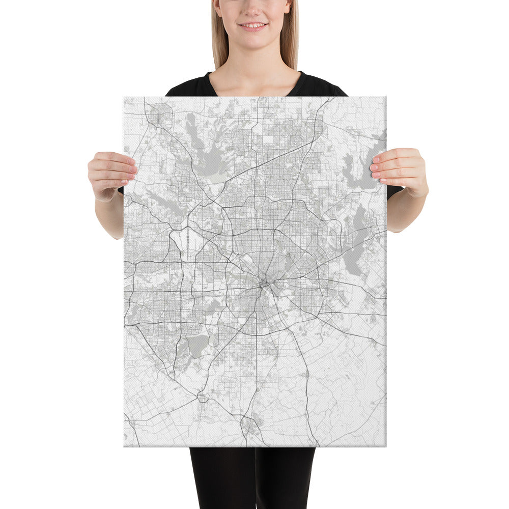 Dallas White Canvas Map