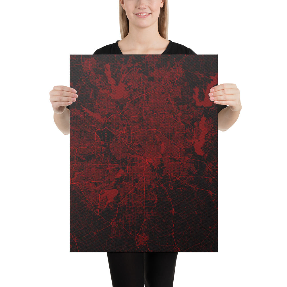 Dallas Black and Red Canvas Map