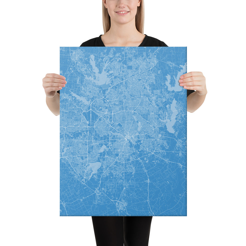 Dallas Blue and White Canvas Map