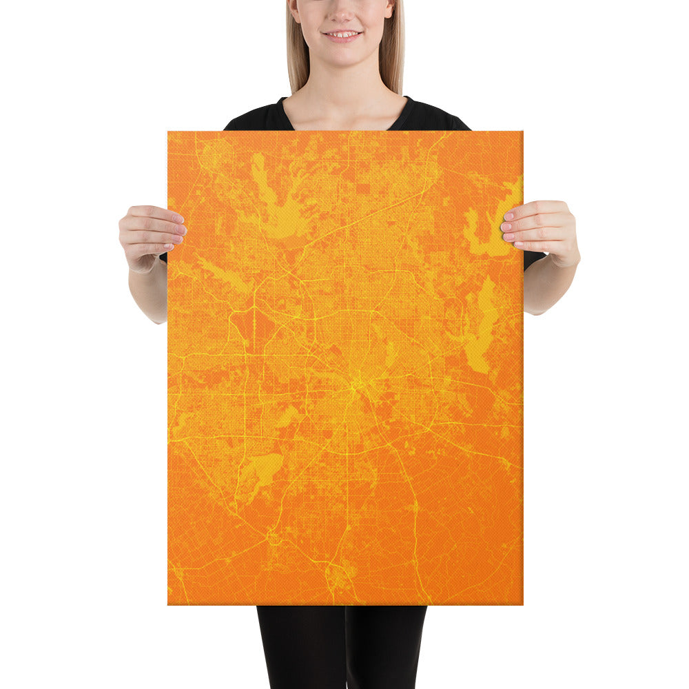 Dallas Orange and Yellow Canvas Map