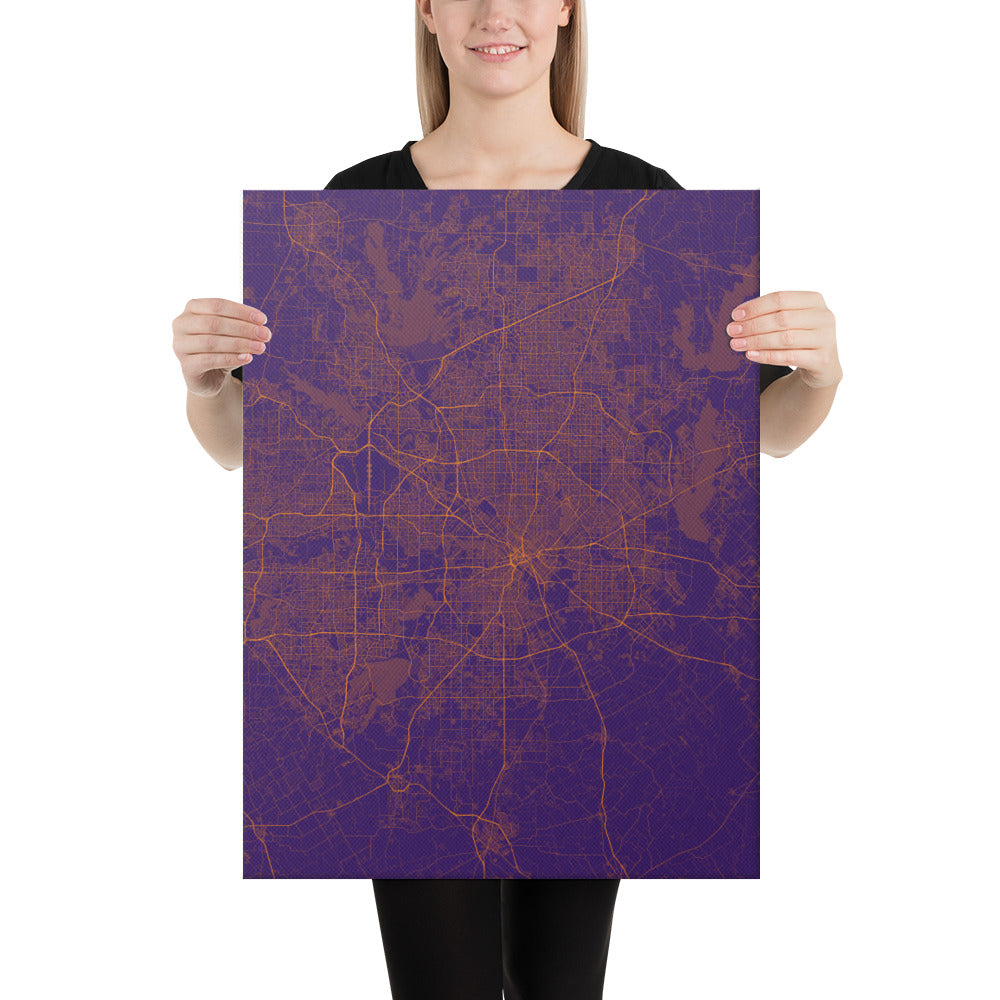 Dallas Purple and Orange Canvas Map